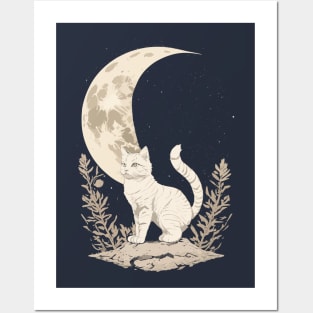 Celestial Cat Moon Posters and Art